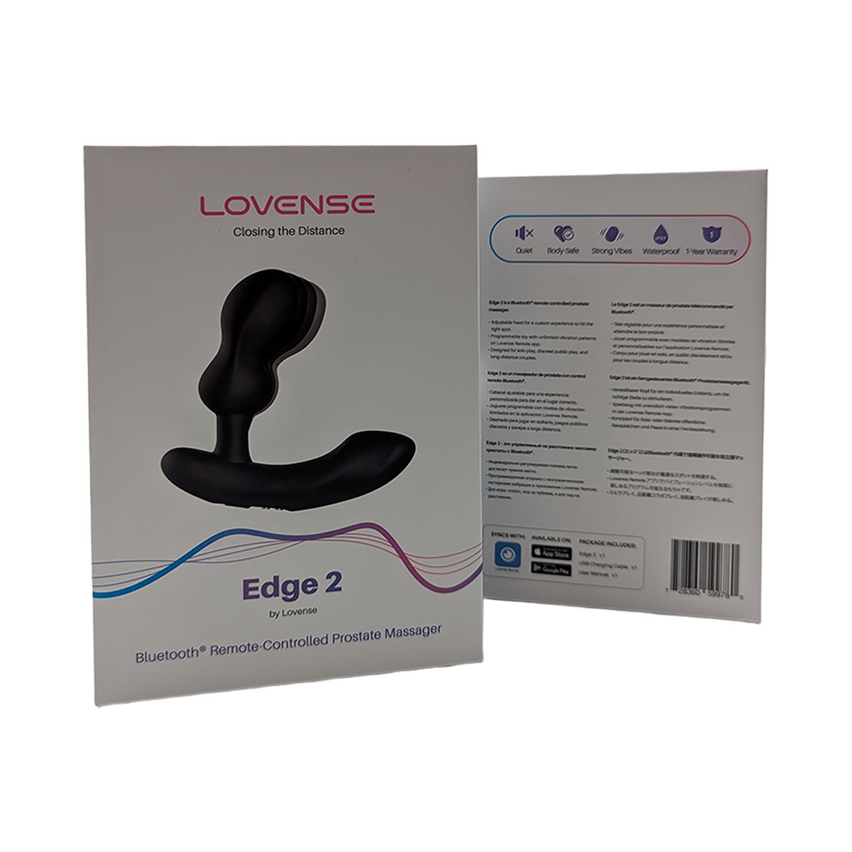Vorder- und Rückseite der Verpackung des 'Edge 2' Prostata-Massagers von Lovense.