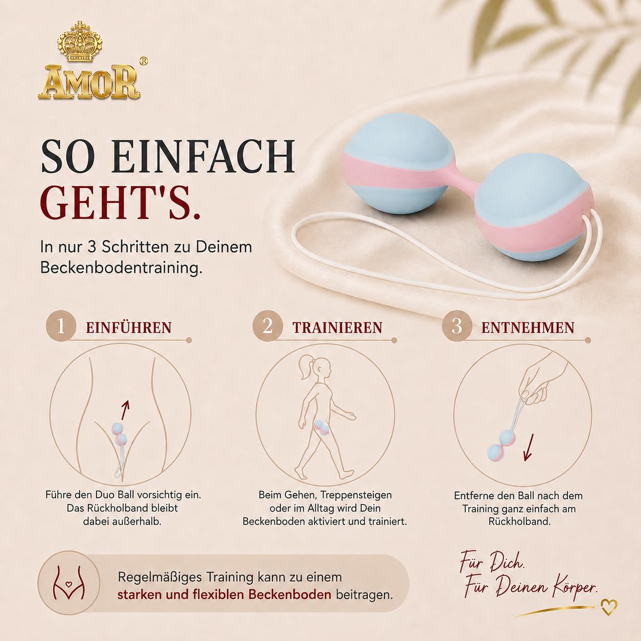 Duo-Beckenbodenkugel mit Schnur, blau und rosa.