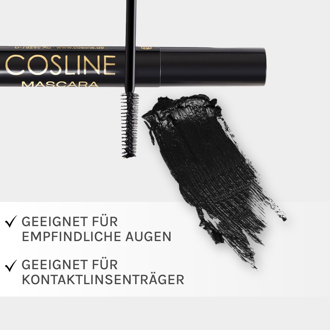 Cosline Mascara Black Waterproof: geeignet für empfindliche Augen und Kontaktlinsenträger.