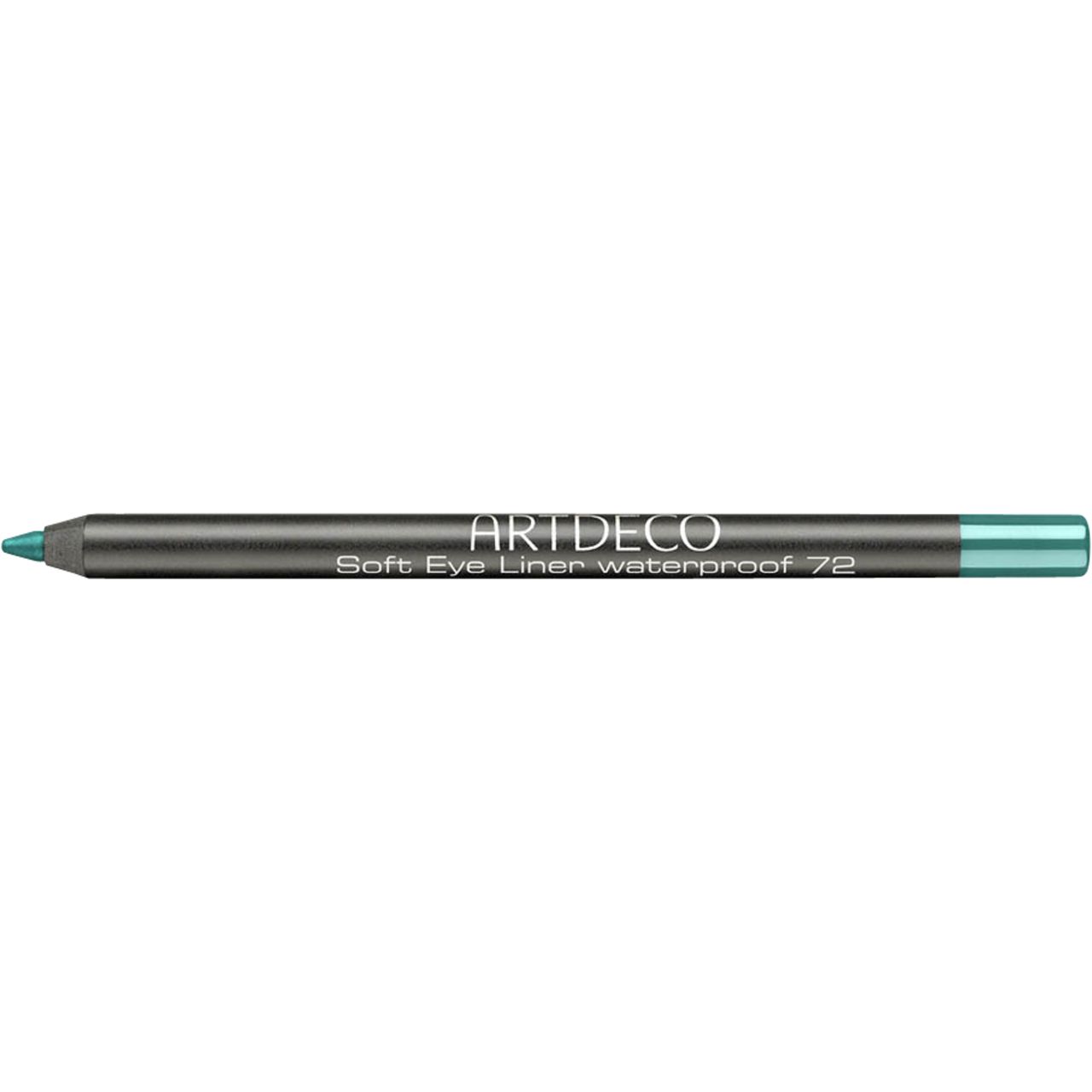 Artdeco Soft Eye Liner Waterproof 72, grüner Stift. Schwarzer Schaft mit Produktbezeichnung. Spitze und Ende in Grün.