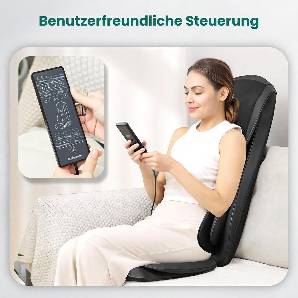 Schwarzes Massagekissen mit SNAILAX-Logo, perforierter Mitte und Heizfunktion.