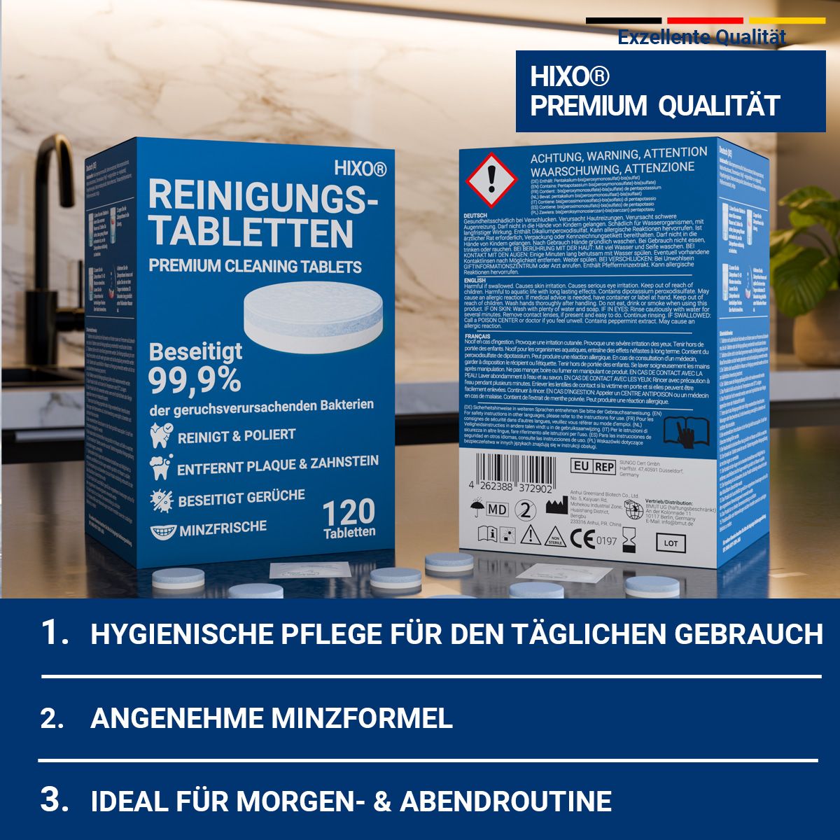 HIXO 120x Reinigungstabletten Gebissreiniger für Zahnersatz Retainer
