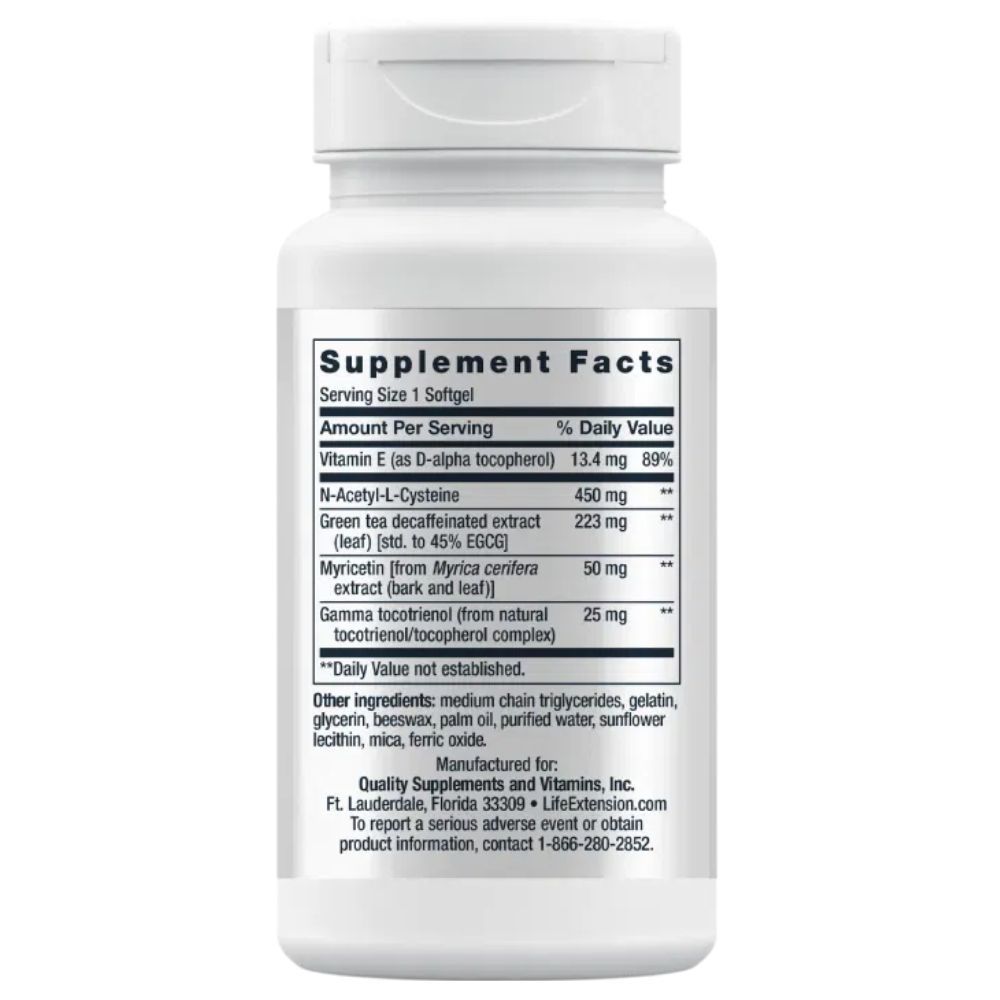 Rückseite einer Flasche Life Extension Geroprotect Ageless Cell mit Nährwertangaben und Inhaltsstoffen.