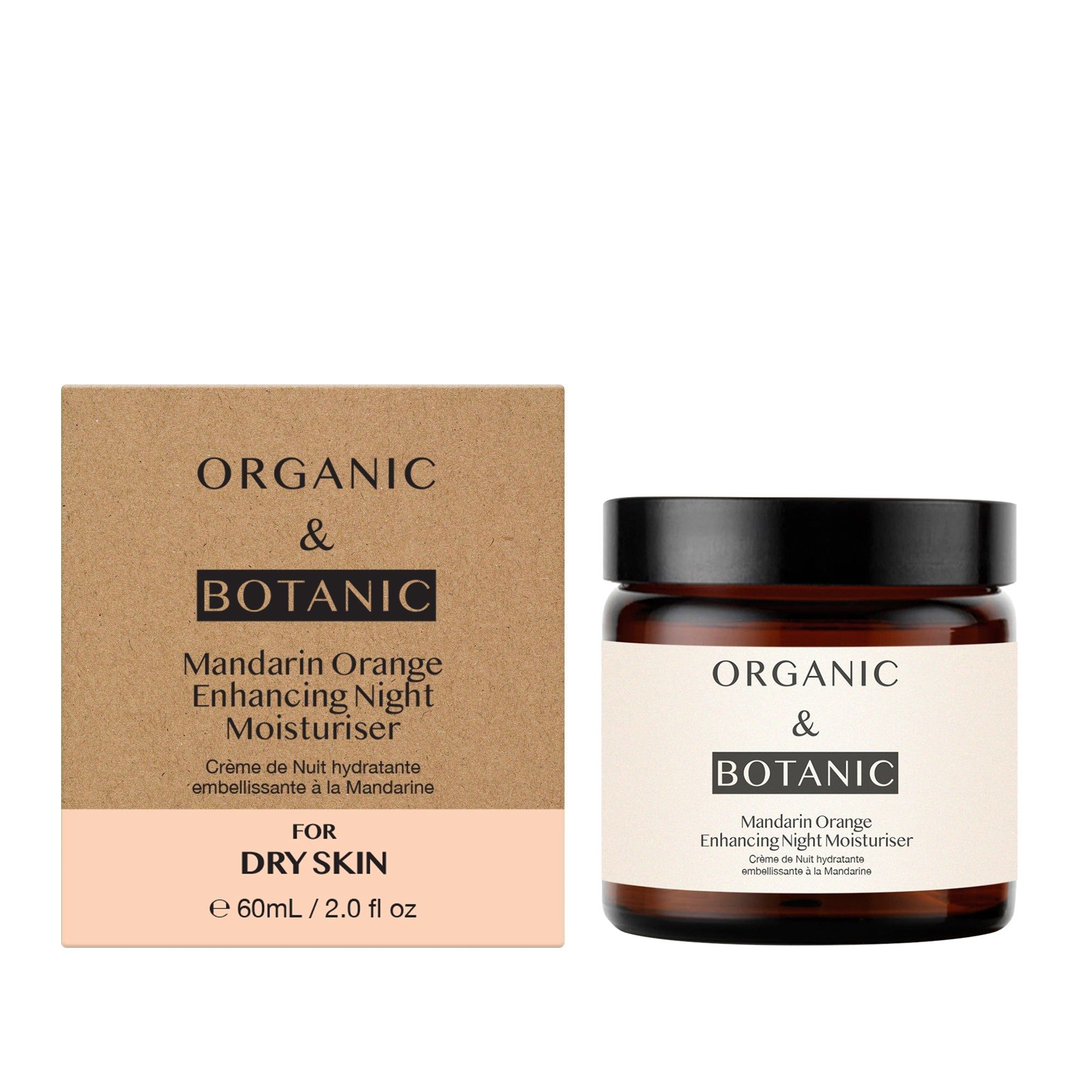 Produkt und Verpackung nebeneinander. Dose und Karton mit "ORGANIC & BOTANIC" und Produktinformationen.