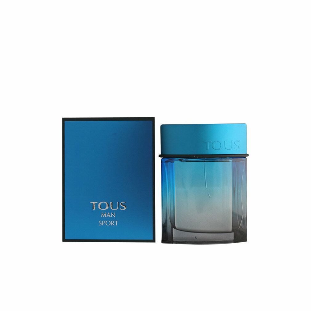 Blau-transparenter Flakon mit blauem Deckel und schwarzer Umrandung. Daneben eine blaue Schachtel mit weißer Schrift.