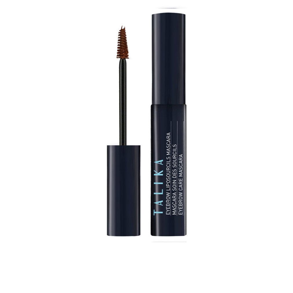 Talika Eyebrow Lipocourcils Mascara, braun. Schwarze Tube mit Bürste. Produktname und Beschreibung auf der Tube.