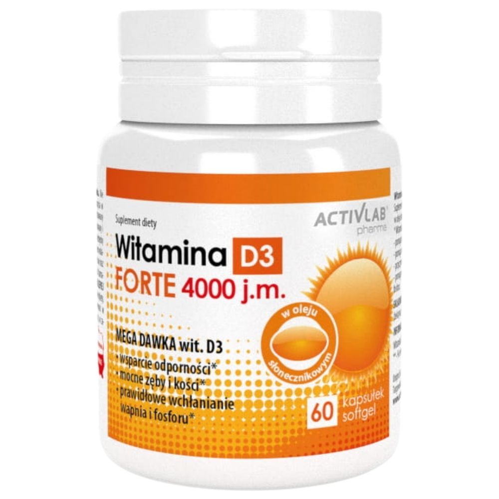 Activlab Vitamin D3 Forte: Flasche mit 60 Softgel-Kapseln, 4000 I.E. Vitamin D3.