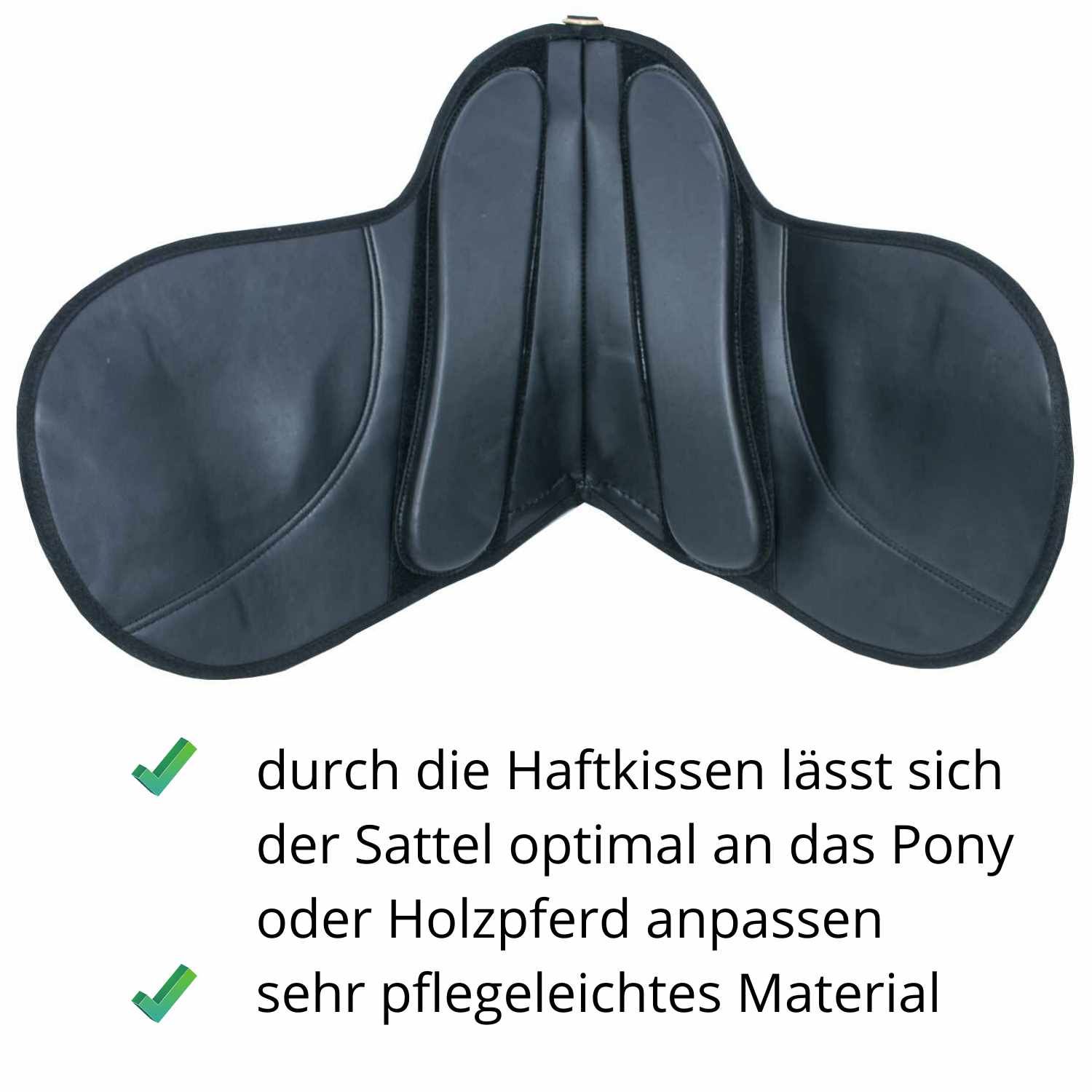 Schwarzer Sattel. Haftkissen, pflegeleichtes Material.