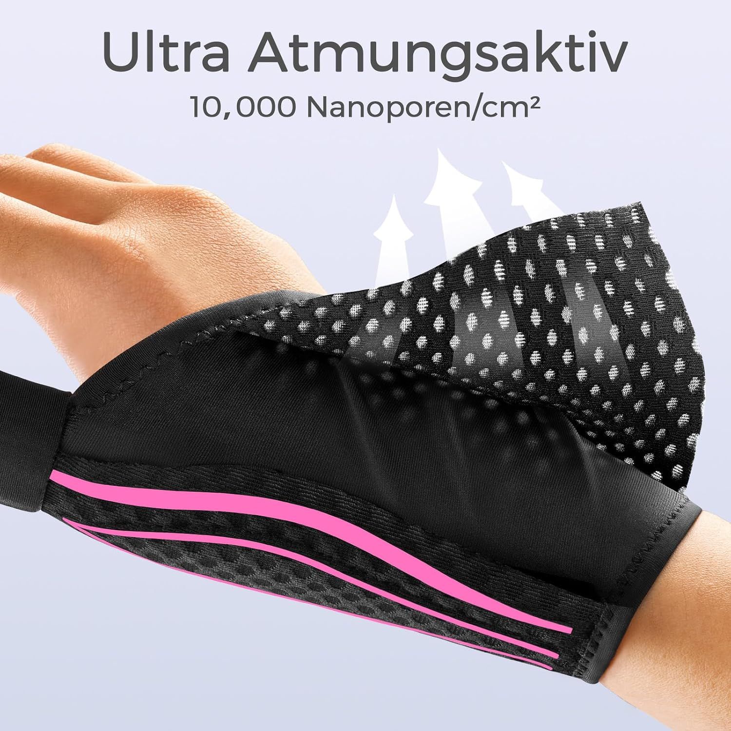 Größentabelle für Handgelenkbandagen: S (13-16cm), M (16-20cm), L (20-25cm).