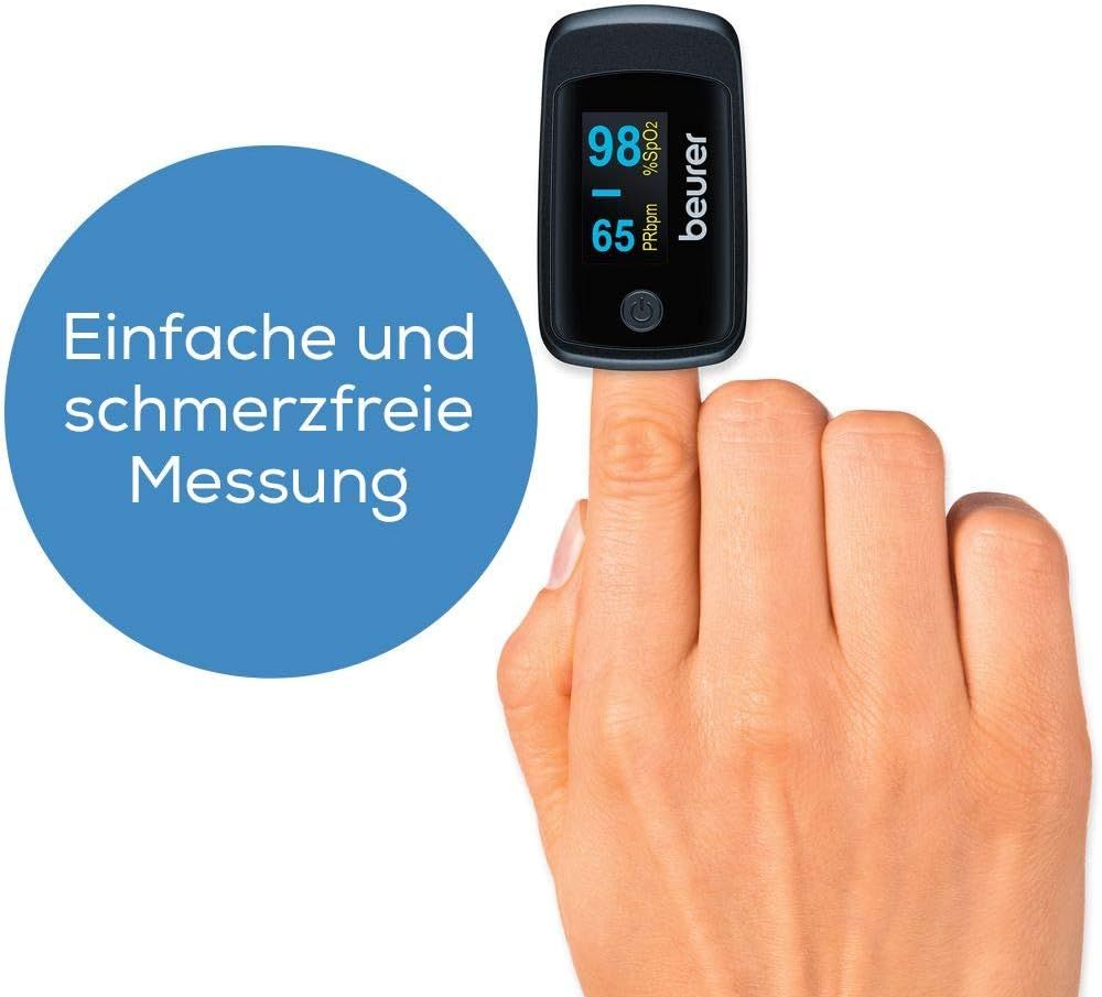 Beurer Pulsoximeter, Messung von Sauerstoffsättigung (SpO2), Herzfrequenz (Puls) und Perfusion Index