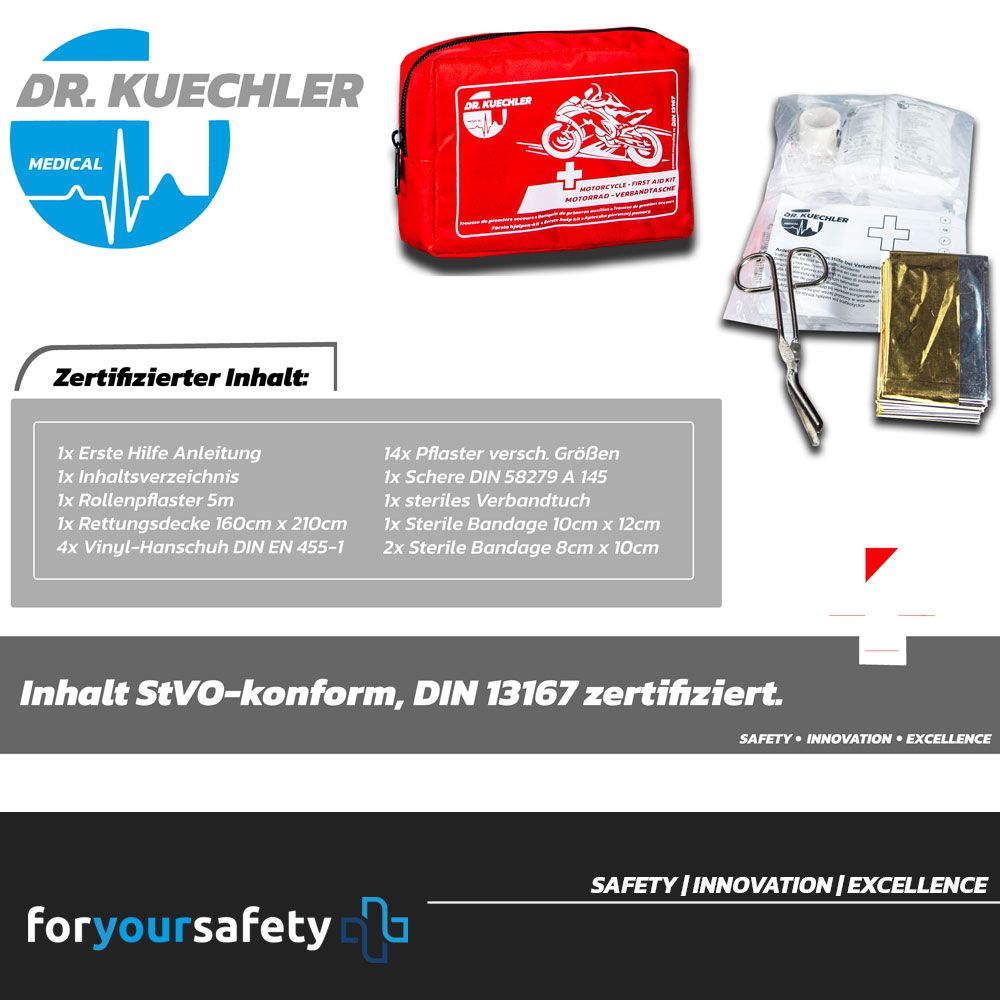 Motorrad Verbandtasche – Verbandskasten Mini – Erste Hilfe Set – Dr. Kuechler Medical® – EU konform