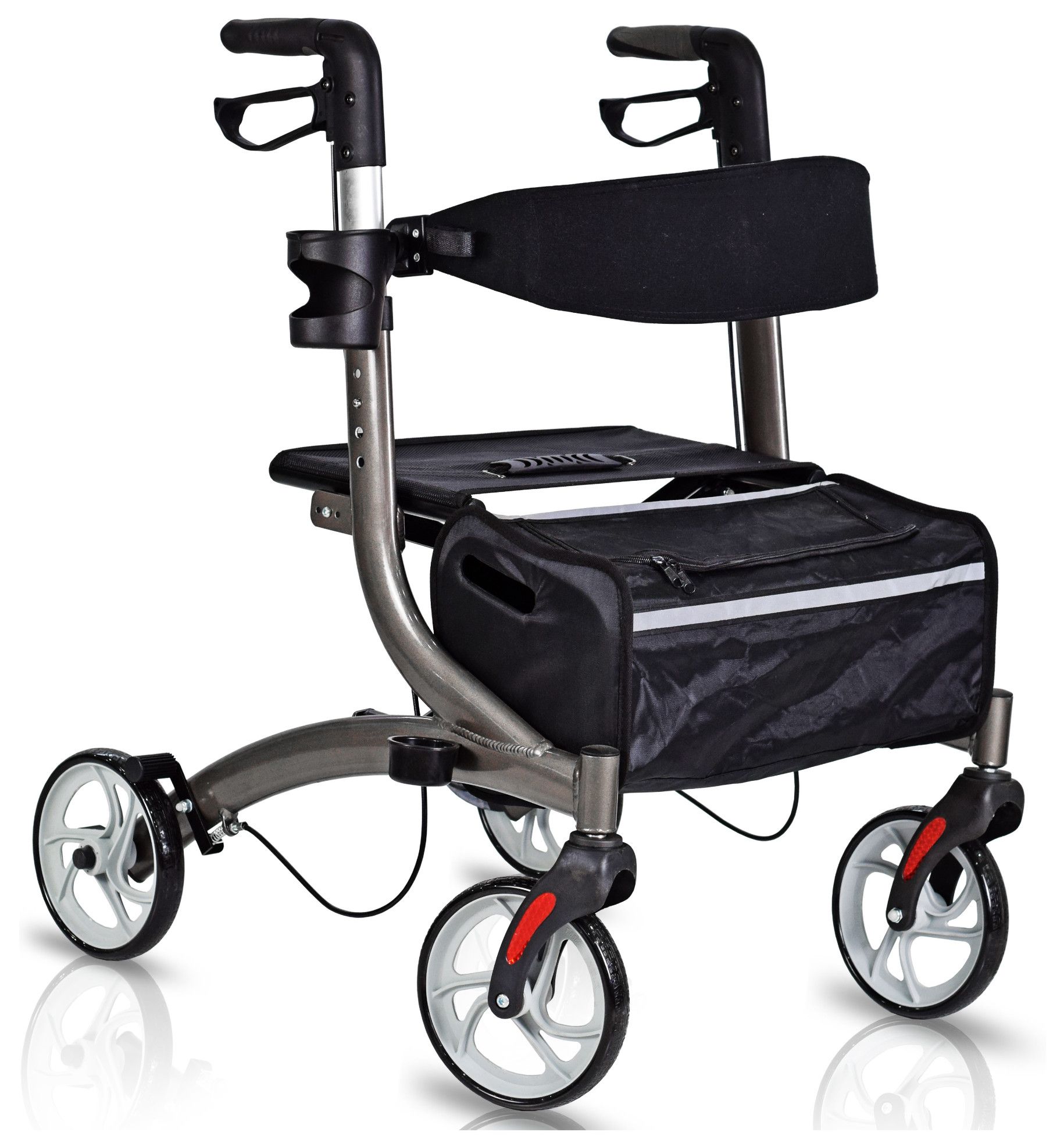 Rehabilitations-Rollator mit schwarzem Sitz und Tasche Pharmedis