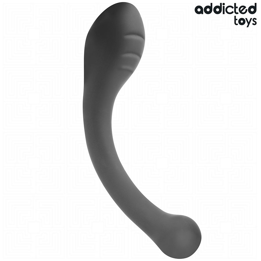 Grauer Silikon-Analstimulator, seitliche Ansicht. Marke: Addicted Toys.