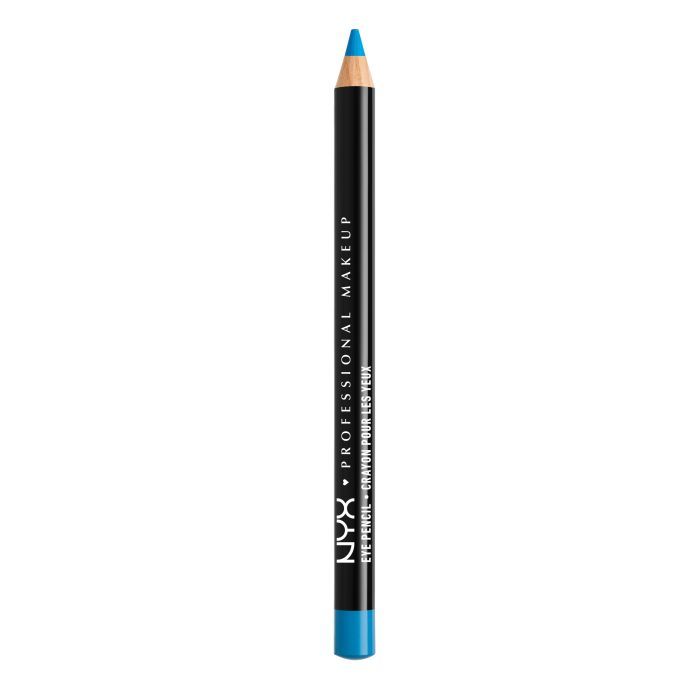 Blauer NYX Eye Pencil. Schwarzer Stift mit blauer Spitze und Schriftzug. Aufschrift: Professional Makeup, Eye Pencil, Crayon pour les yeux.