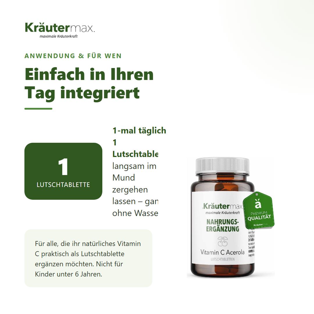 Anwendungshinweis: 1 Lutschtablette täglich langsam im Mund zergehen lassen. Mit Flasche.