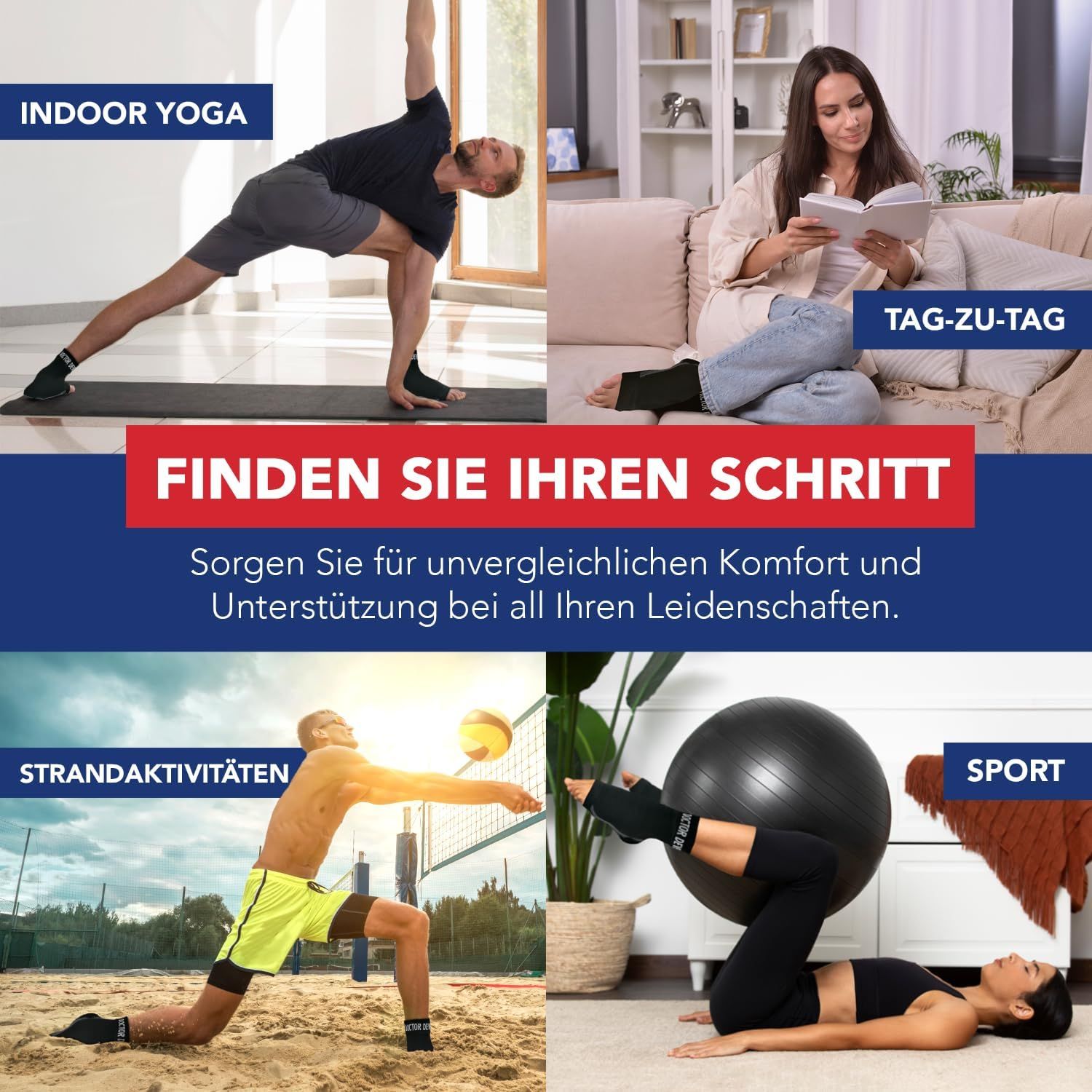 Schwarze Knöchelbandage mit rutschfester Unterstützung.