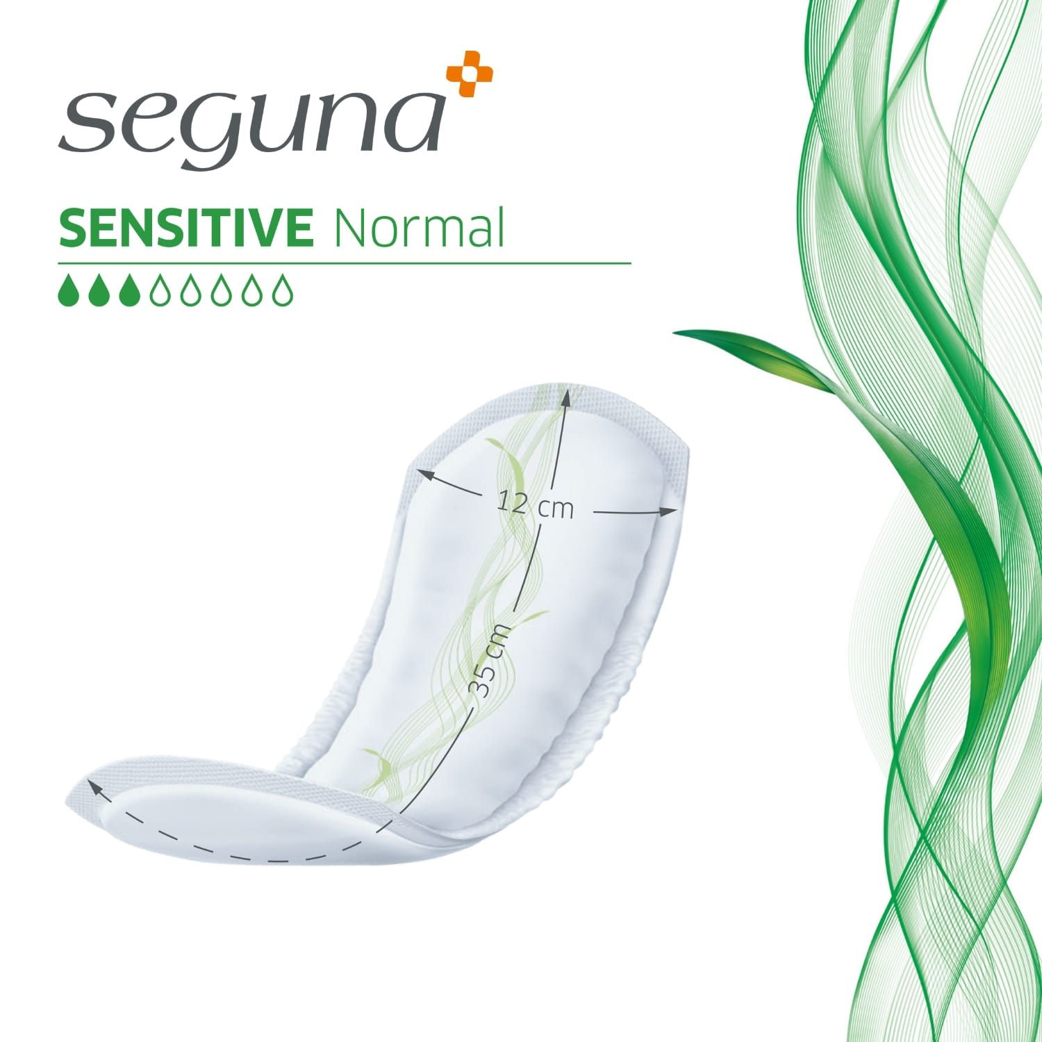 SEGUNA Sensitive Normal. Produkt mit Maßen: 35 cm Länge, 12 cm Breite.