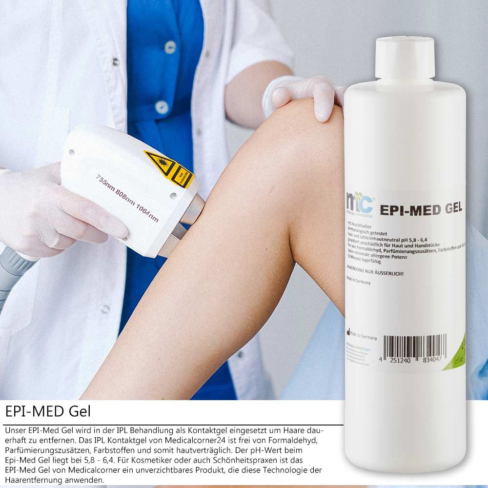 Anwendung von Epi-Med Gel während einer IPL-Haarentfernung am Bein.