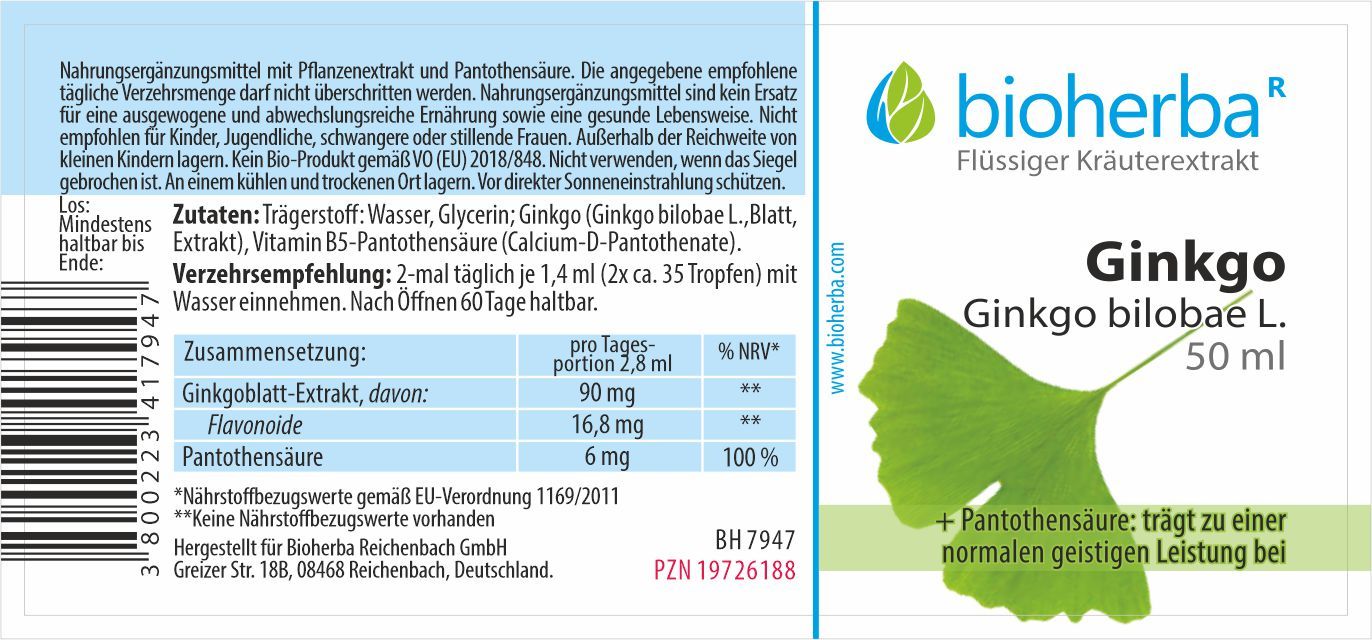 Bioherba GINKGO Ginkgo bilobae L. Tropfen Tinktur