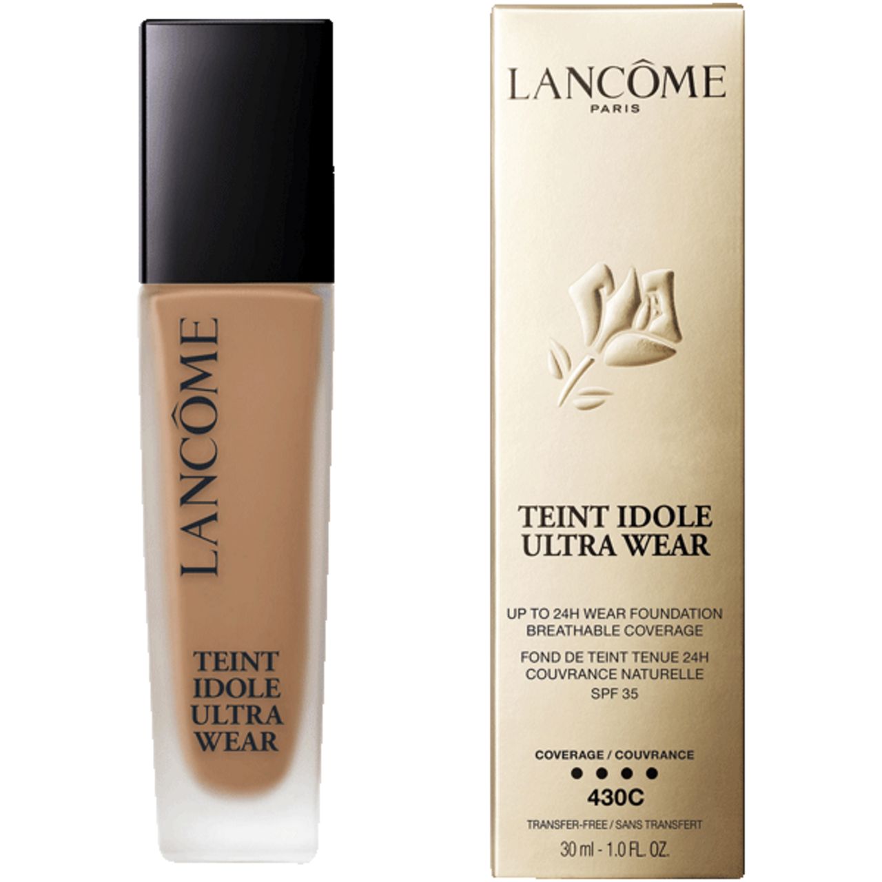 Lancôme Teint Idole Ultra Wear Foundation. Flasche und Verpackung. Farbton 430C. SPF 35. 30 ml.