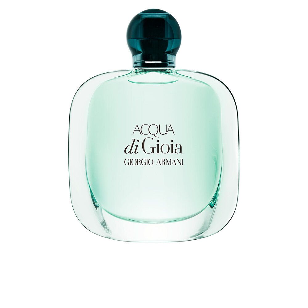 Runder Flakon ACQUA di GIOIA. Grüner Deckel. Aufschrift: ACQUA di GIOIA, GIORGIO ARMANI.