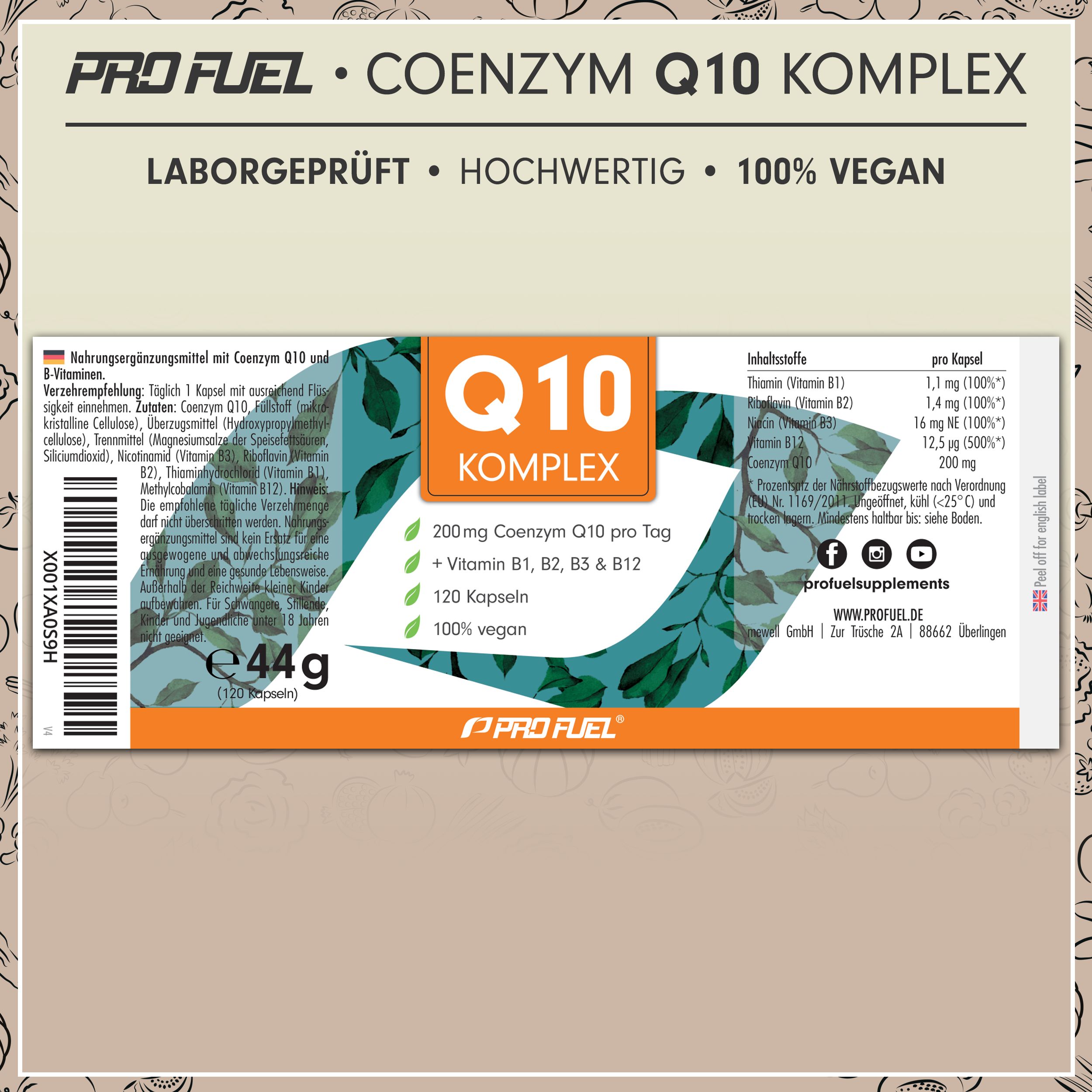 Verpackung von Pro Fuel Coenzym Q10 Komplex, 200mg Coenzym Q10 pro Tag, 120 Kapseln, 44g.