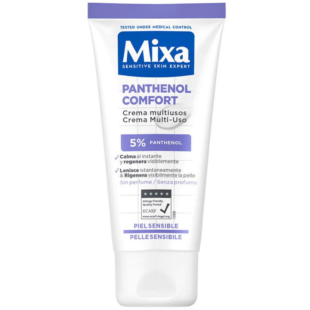 Tube Panthenol Comfort. Aufschrift: Mixa, Panthenol Comfort, 5% Panthenol. ECARF-Siegel.