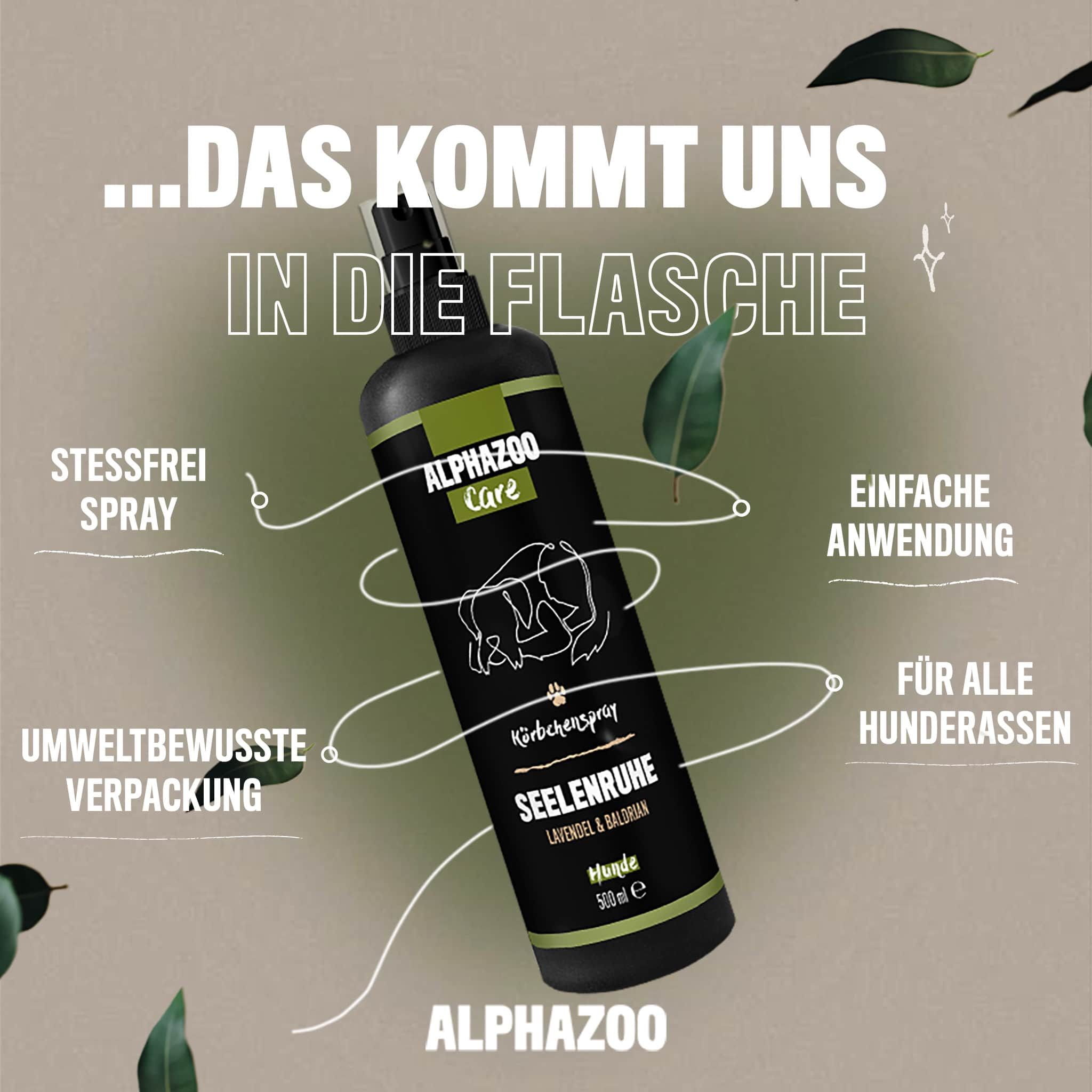 ALPHAZOO Seelenruhe Beruhigungsspray für Hunde I Beruhigungsmittel mit Baldrian