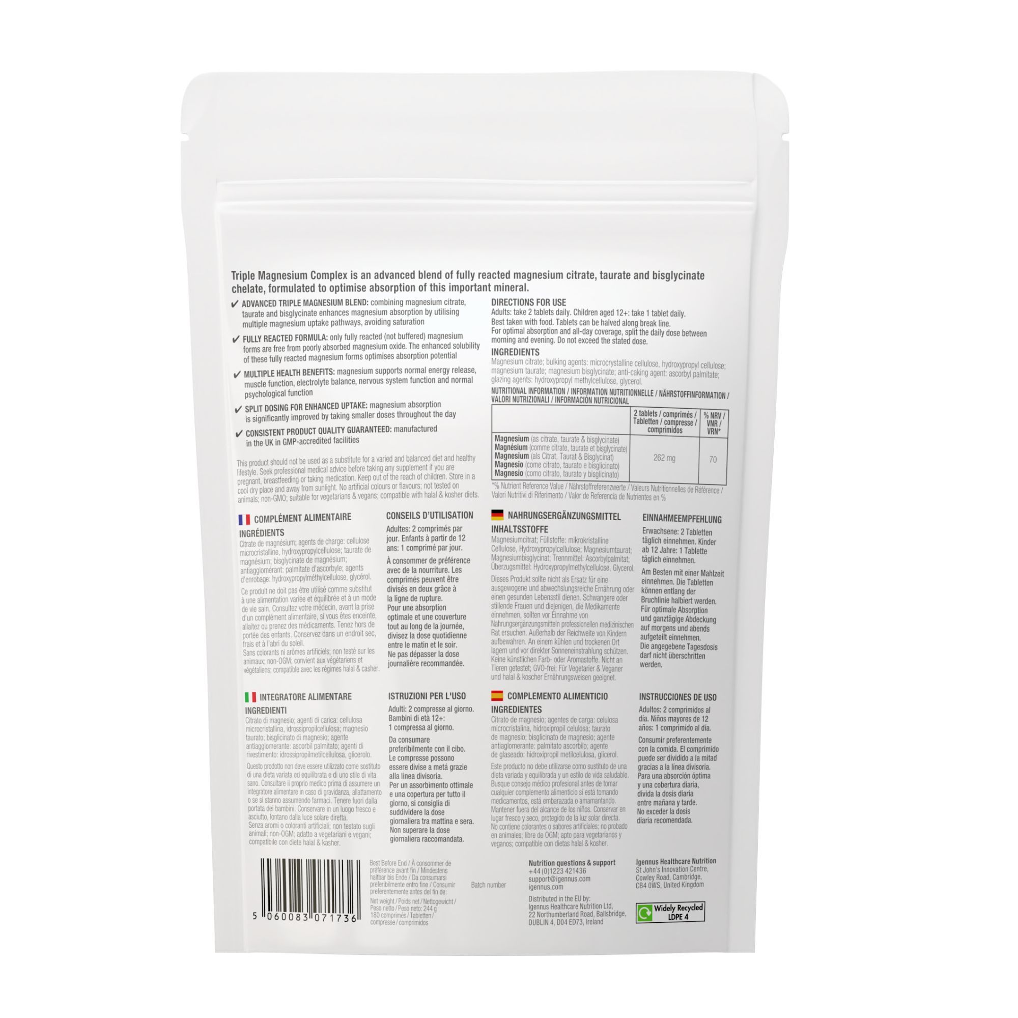 Igennus Magnesium Komplex - Triple-Formel aus Bisglycinat, Taurat & Citrat für hohe Aufnahme