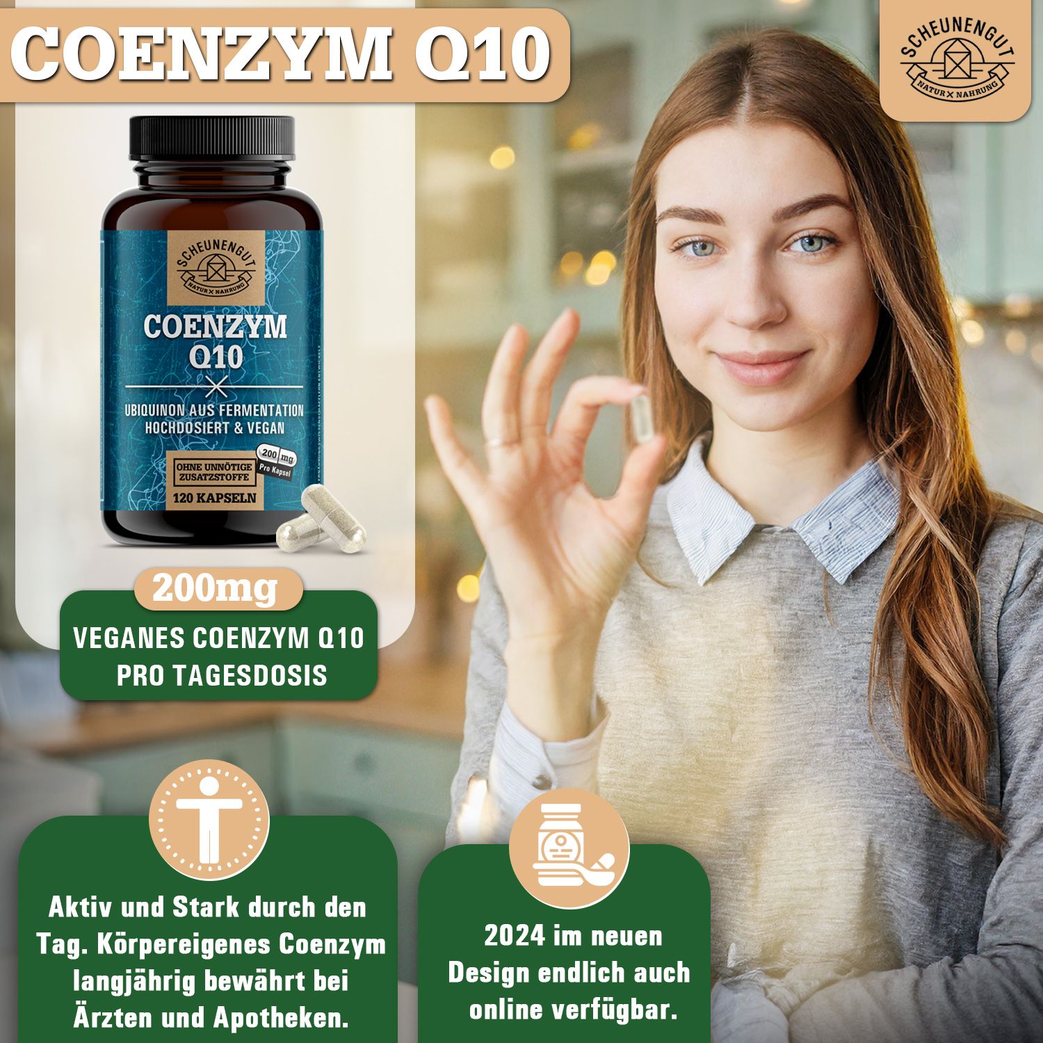 Scheunengut® Coenzym Q10 | pflanzlicher Rohstoff aus Fermentation | 200mg pro Kapsel