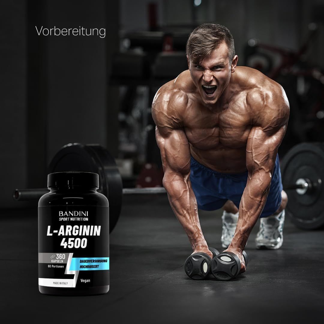 Flasche mit L-Arginin 4500 Kapseln, 360 Kapseln, 60 Portionen.