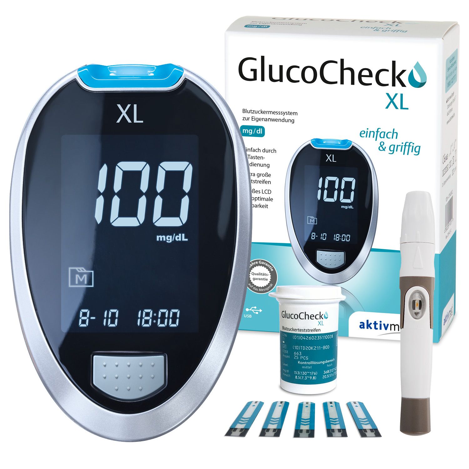 GlucoCheck XL Messgerät [mg/dl] zur Kontrolle des Blutzuckers bei Diabetes mell.