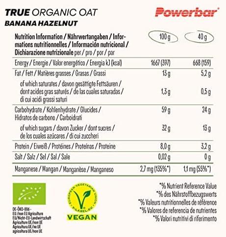 Powerbar True Organic Oat Bar Banana-Hazelnut - 100% Pflanzlich + 100% Bio + Klimaneutral