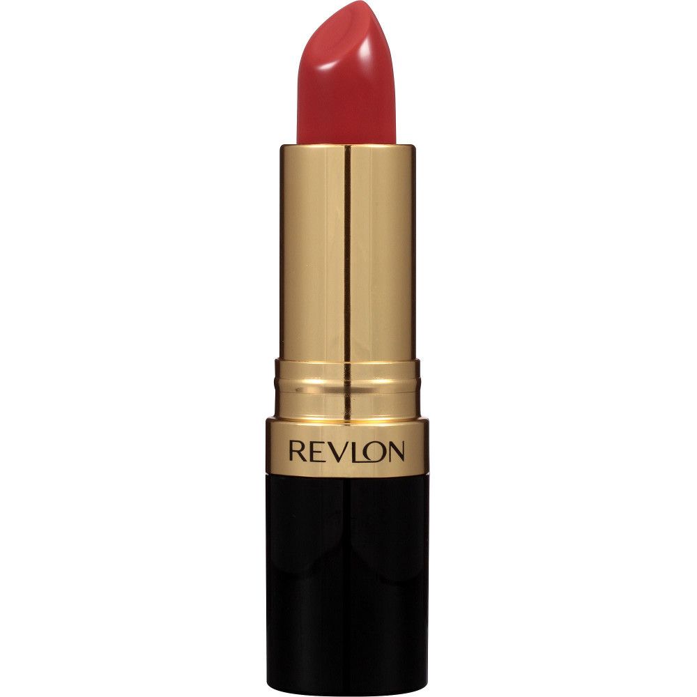 Lippenstift mit roter Farbe. Goldfarbener Schaft mit schwarzem Boden. Marke REVLON.