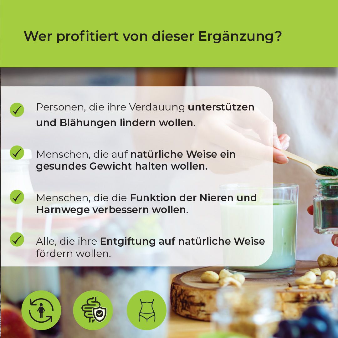 Liste von Personen, die von Biostile Protex Tee profitieren, mit Icons für Verdauung, Nieren und Körper.