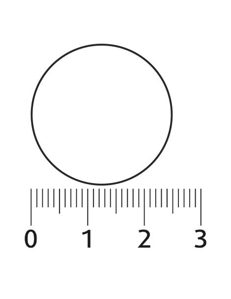 Kreis mit einer Messskala von 0 bis 3 cm.