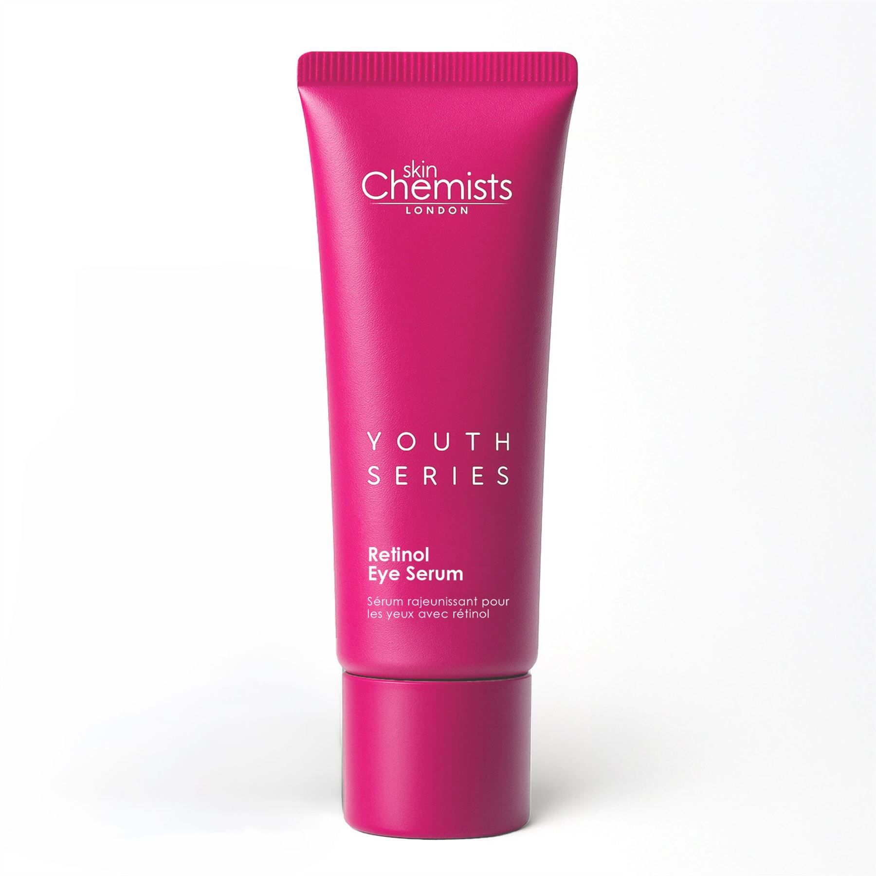 SkinChemists Retinol Eye Serum in a pink tube.