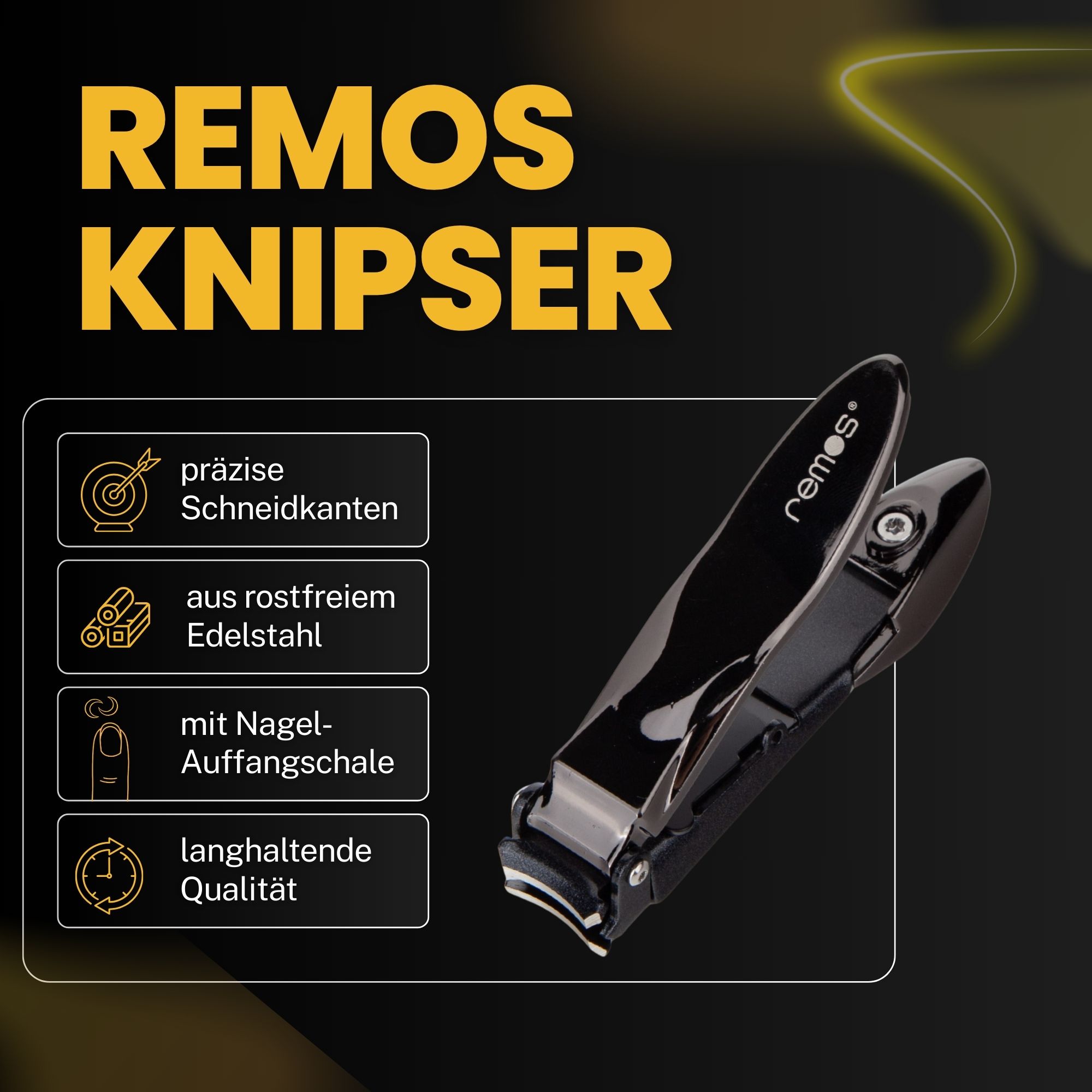 REMOS Nagelknipser aus rostfreiem Edelstahl mit Auffangbehälter in schwarz glanz