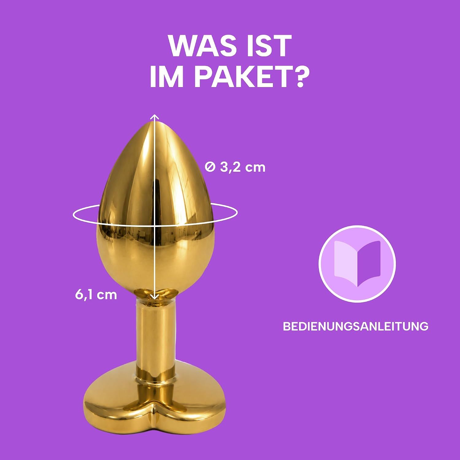 Goldener Butt Plug, 6,1 cm lang, 3,2 cm Durchmesser. Inklusive Anleitung.