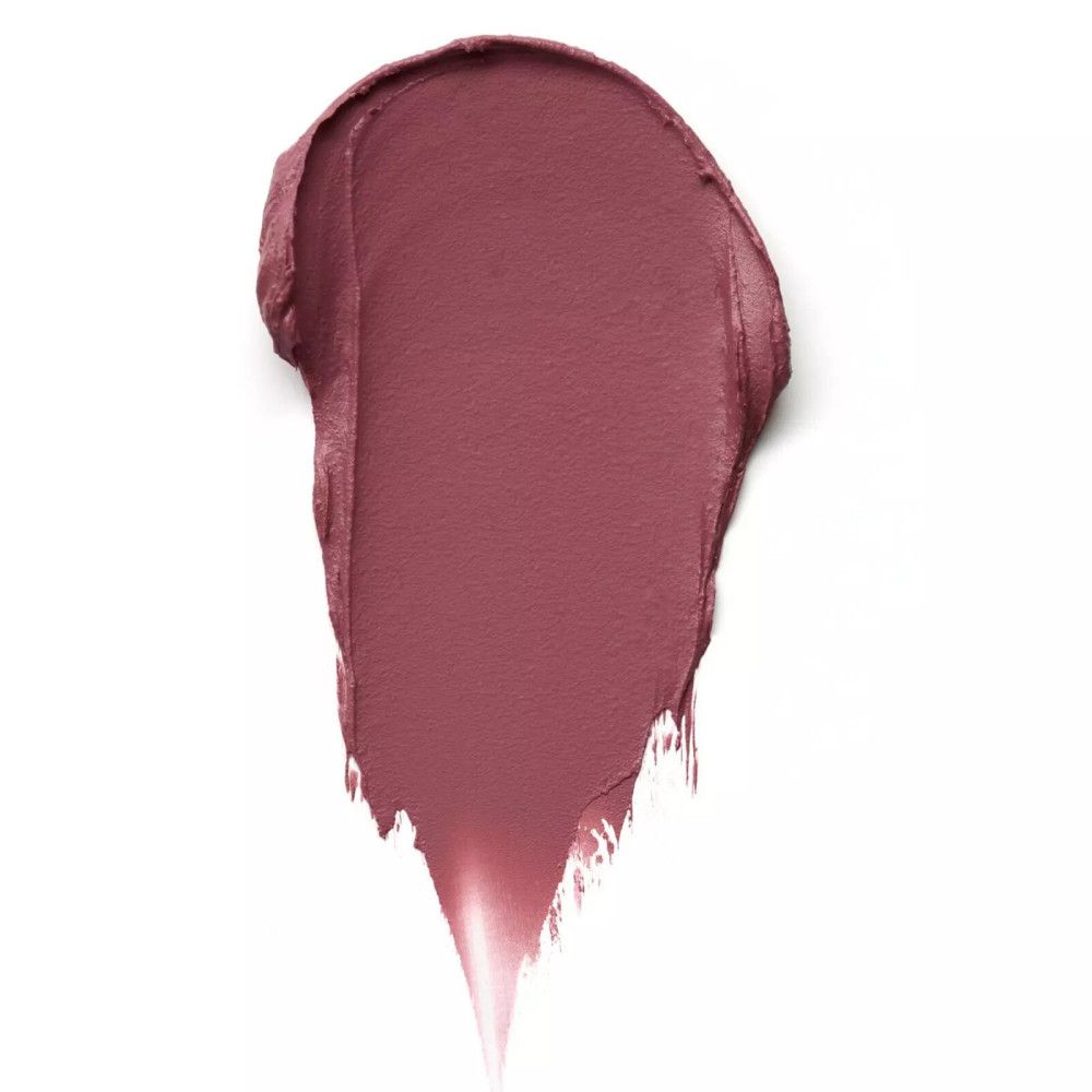 Rosafarbener Lippenstift-Swatch. Farbprobe in Form eines Pinselstrichs. Auf weißem Hintergrund.