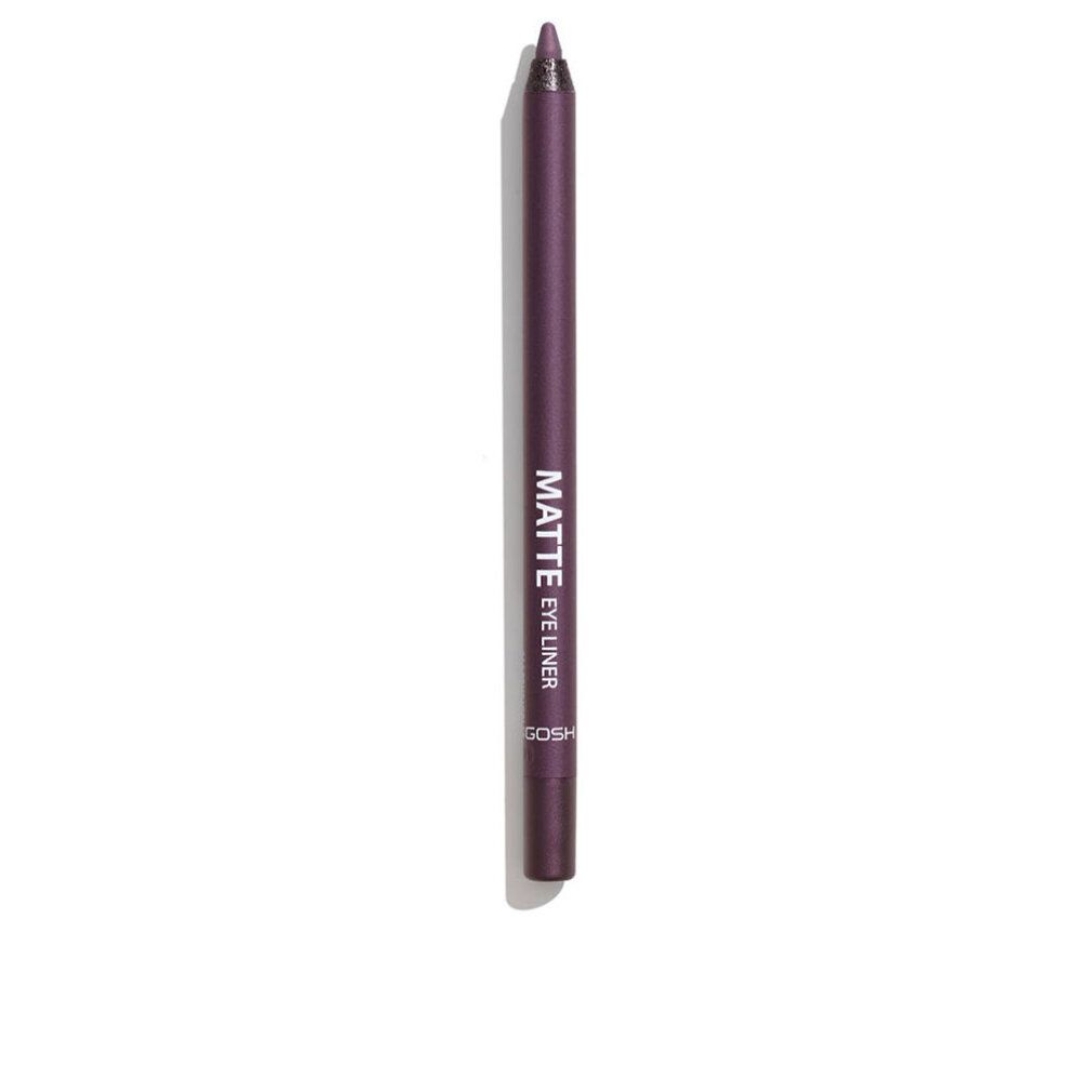 Lila Gosh Matte Eyeliner. Aufschrift: Matte Eye Liner. Marke: Gosh. Produkt auf weißem Hintergrund.