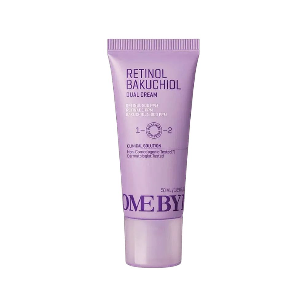 Lila Tube. Text: RETINOL BAKUCHIOL DUAL CREAM. Aufschrift: SOME BY MI. 50 ml.