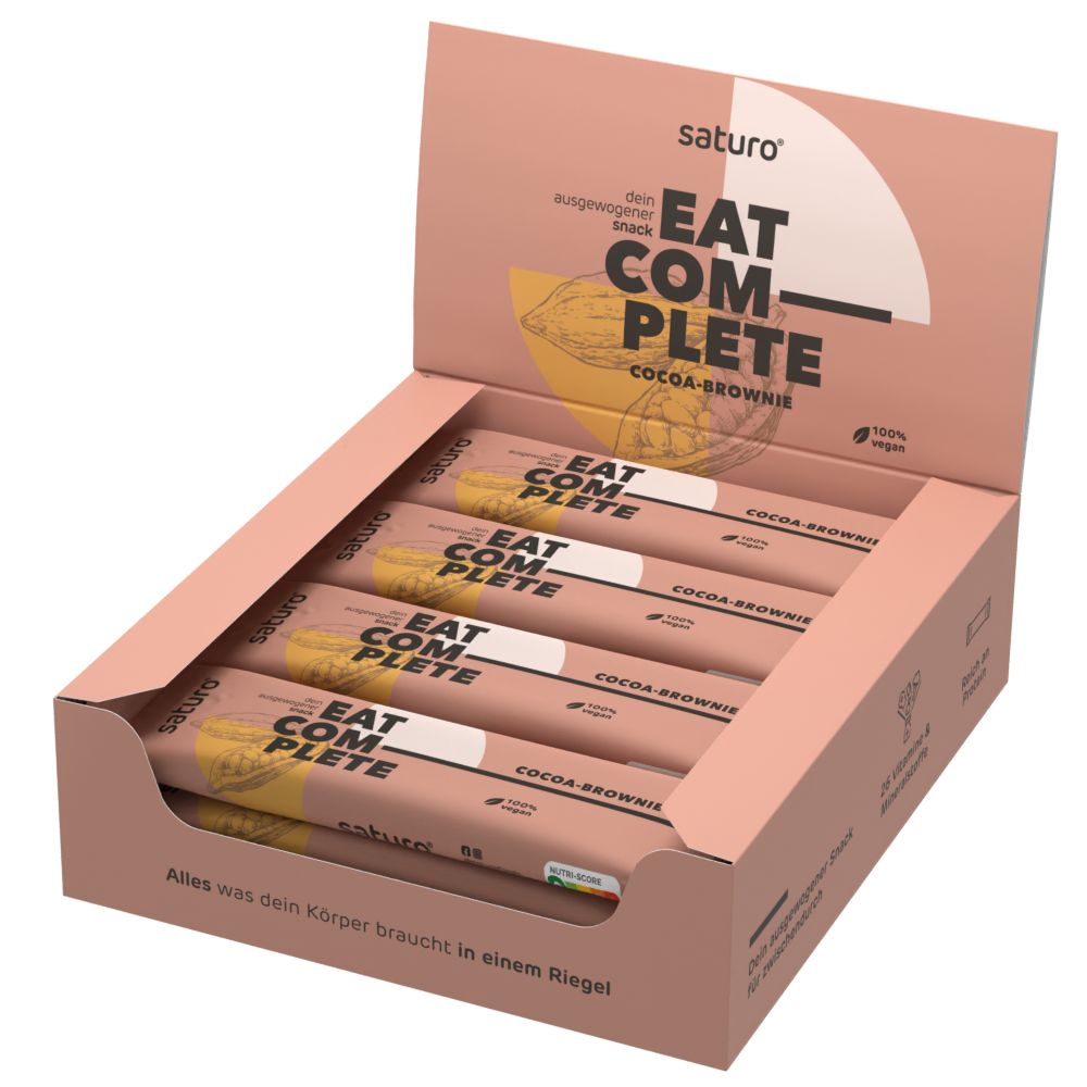 Saturo Energieriegel | Cocoa-Brownie | alle 26 Vitamine & Mineralstoffe, reich an Protein | vegan