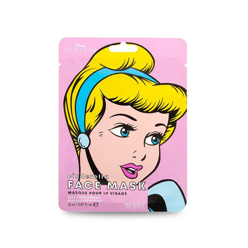 Verpackung einer Cinderella Gesichtsmaske mit Comic-Illustration von Cinderella.