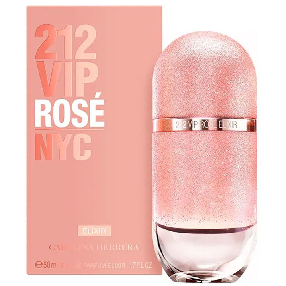 Rosa Flakon mit rosa Verpackung. Aufschrift: 212 VIP Rosé NYC Élixir. Marke: Carolina Herrera.