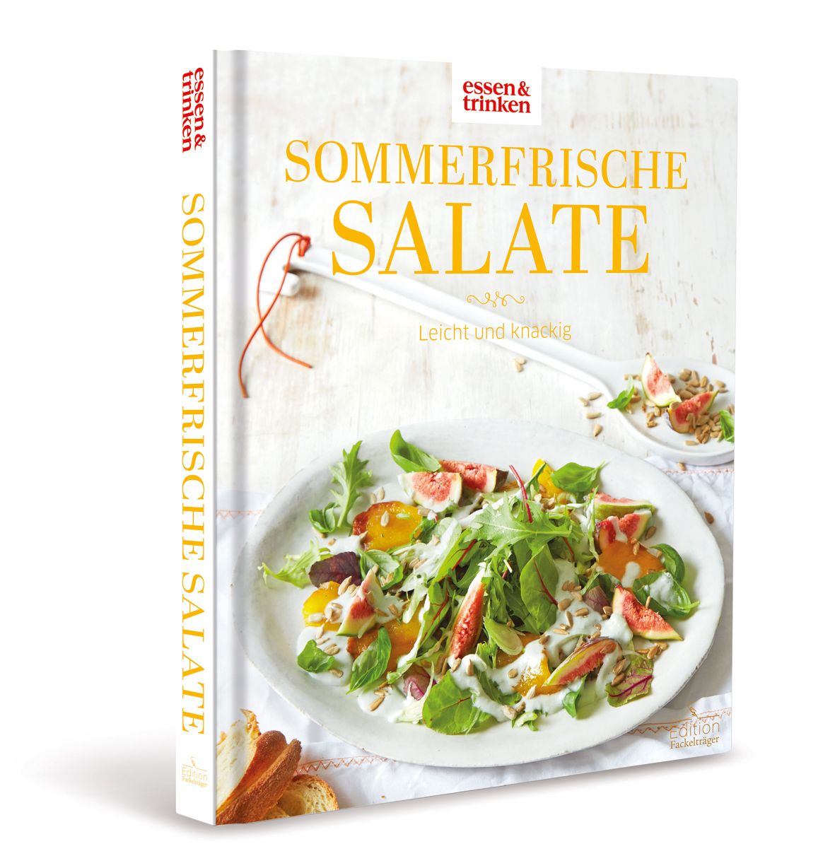 Buch mit dem Titel "Sommerfrische Salate". Auf dem Cover ein Salat auf einem Teller. Der Buchrücken zeigt den Titel vertikal.