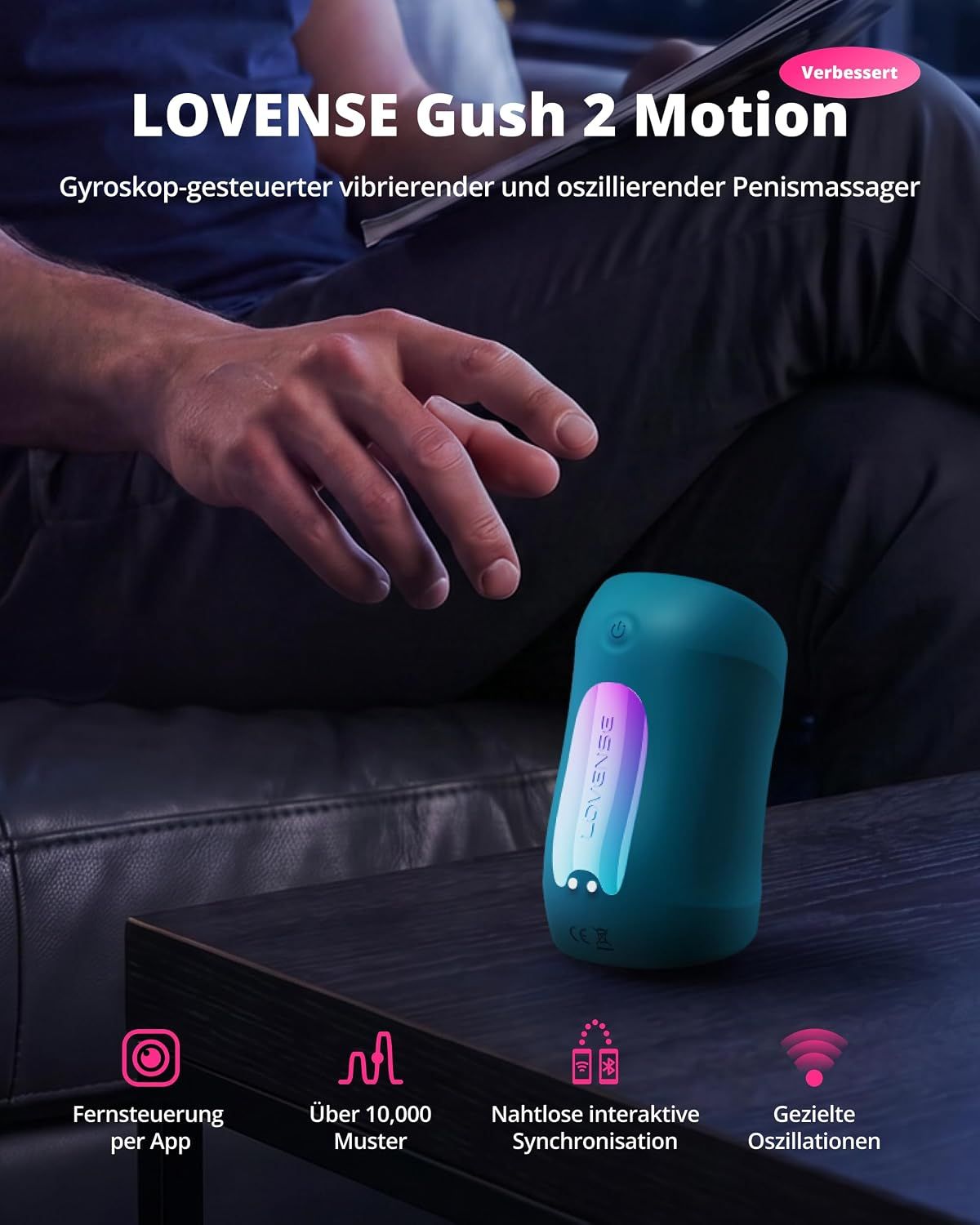 LOVENSE Gush 2 Motion: Gyroskop-gesteuerter Penis-Massager mit App-Steuerung.
