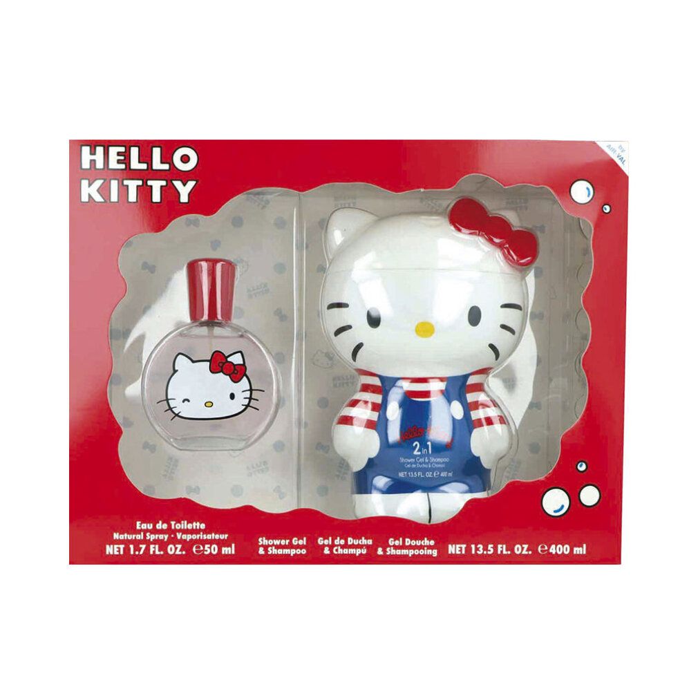 Hello Kitty Geschenkset in roter Verpackung: Eau de Toilette und Duschgel & Shampoo.