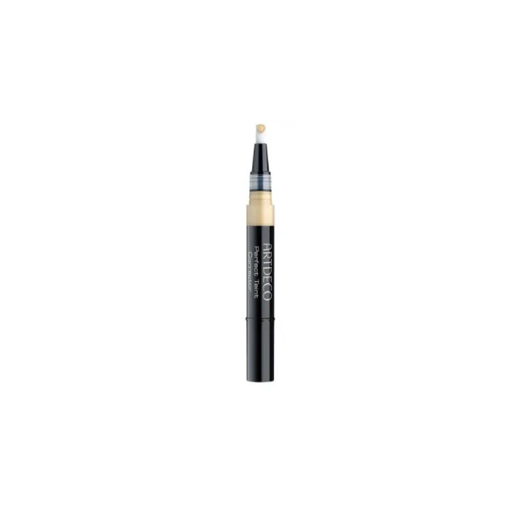 Artdeco Perfect Teint Corrector. Schwarzer Stift mit beiger Flüssigkeit und Applikator. Produktname und Marke sichtbar.