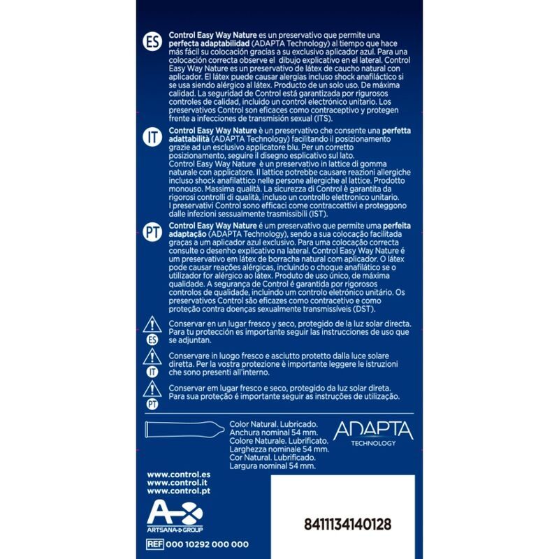 Produktinformationen auf einer Verpackung. Text in Spanisch, Portugiesisch und Italienisch. Enthält Informationen zu Inhaltsstoffen und Gebrauchsanweisungen.